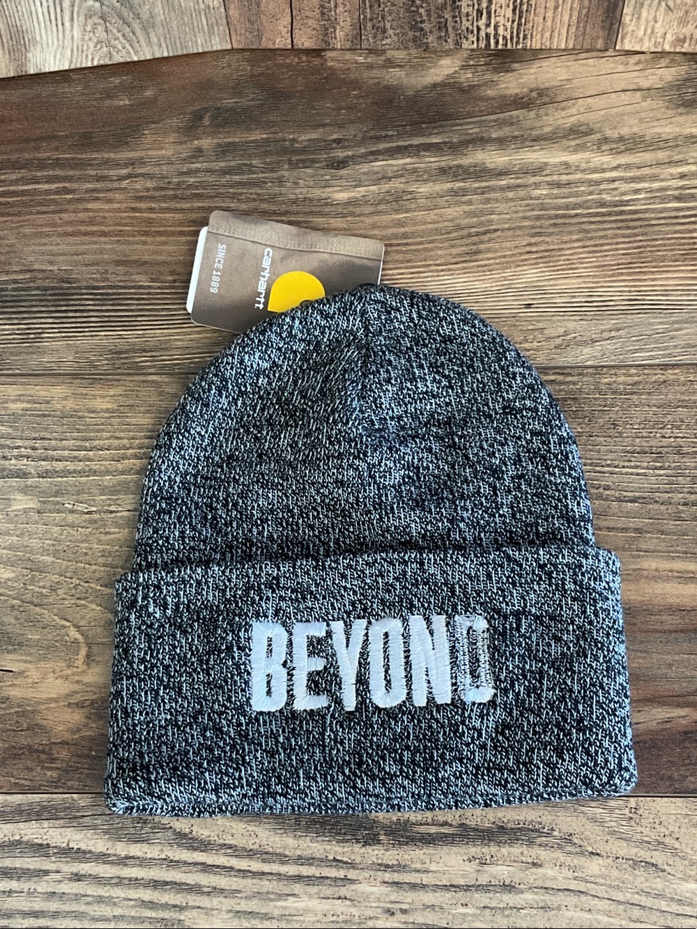 Carhartt Gray Marled BEYOND Knit Cuff Embroidered Beanie Hat NWT